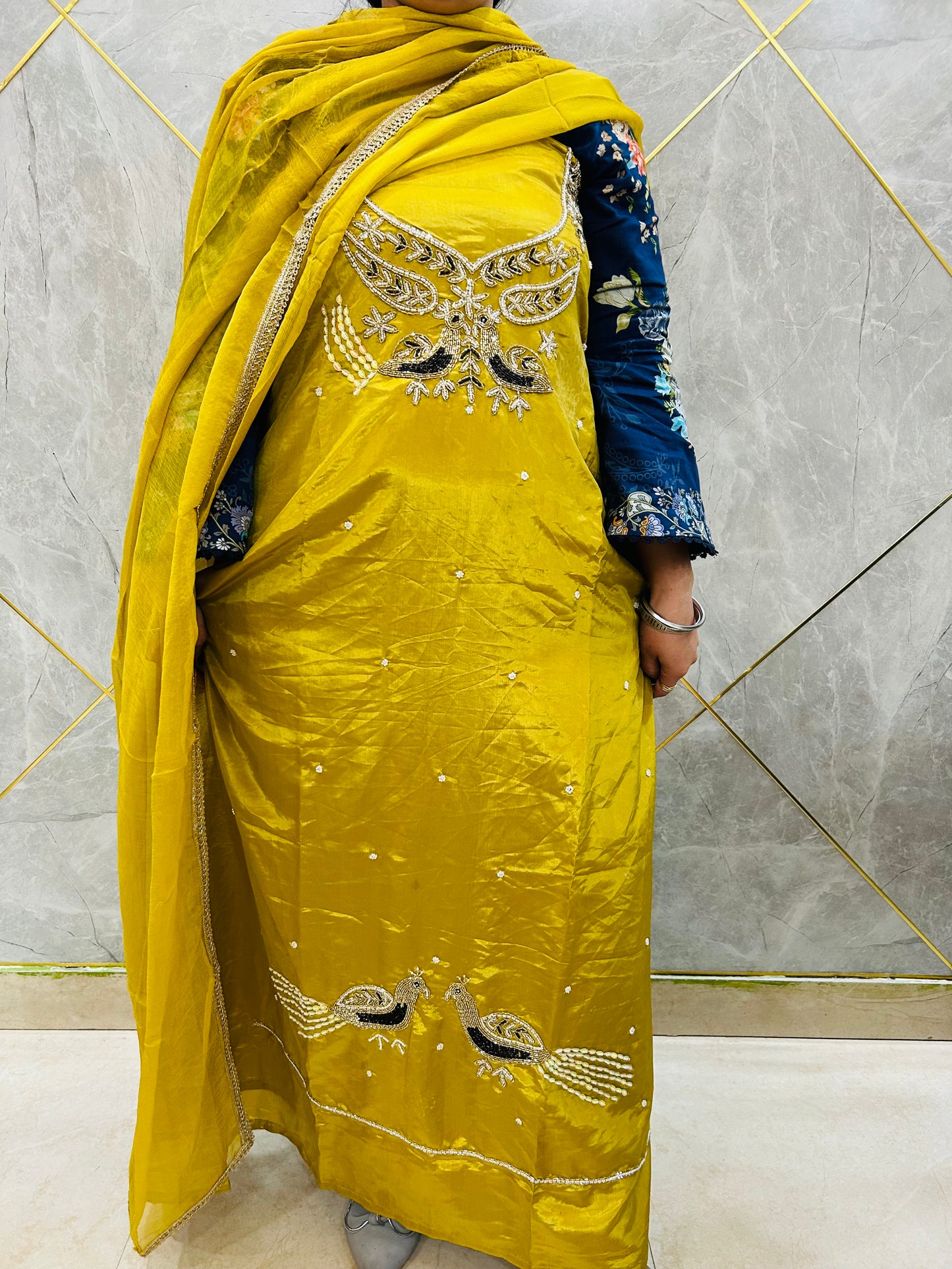 Hand embroidery suit with pure dupta silk fabric