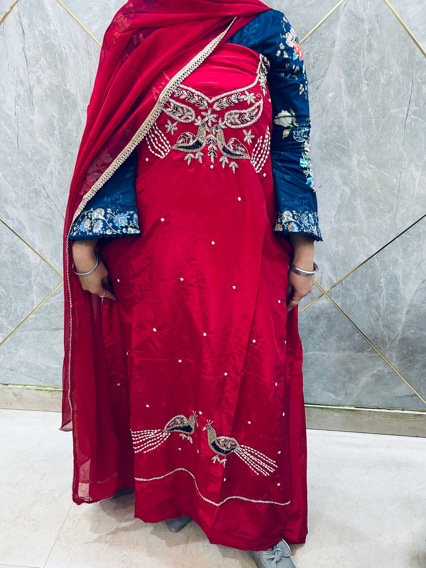 Hand embroidery suit with pure dupta silk fabric