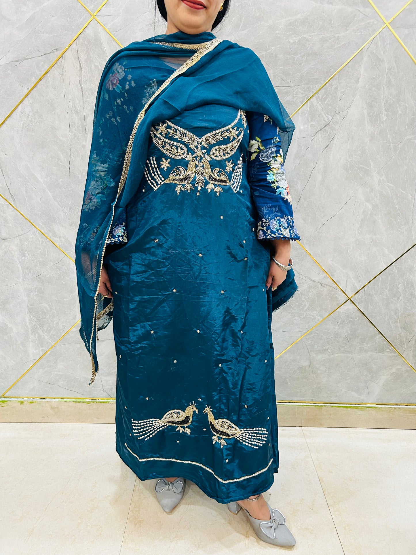 Hand embroidery suit with pure dupta silk fabric